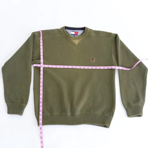 Vintage Y2K Tommy Hilfiger Olive Green  Crewneck Knit Sweater Size Medium - Picture 4 of 13